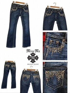 Miss Me Buckle Exclusive Sequin Stud Fringe Bootcut Jeans Sz 25, Y2K Embellished